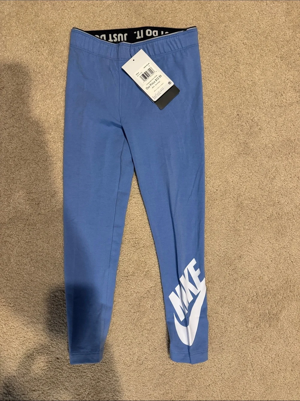 Nike Blue Girls' Logo Leggings with White Swoosh